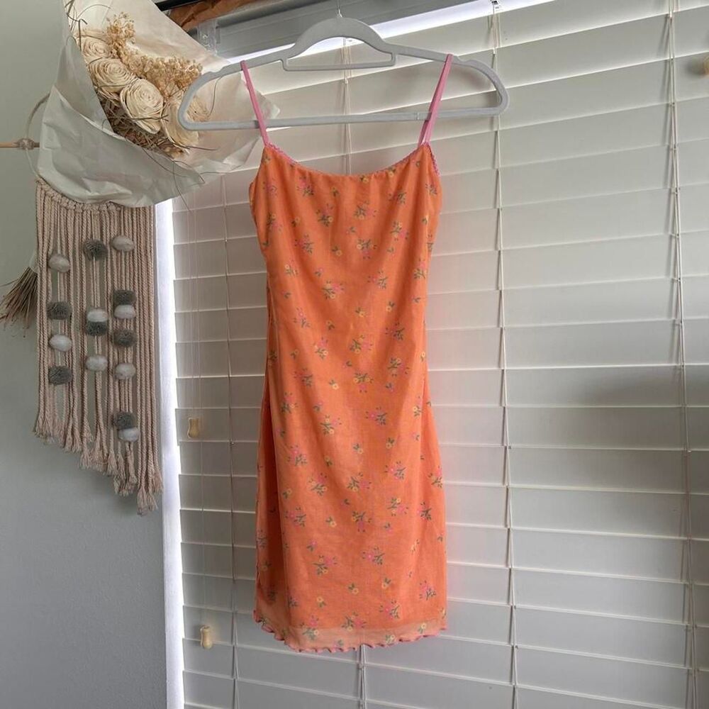 Princess Polly orange colorful micro floral lettuce trim mini dress XS/2 - Picture 2 of 7